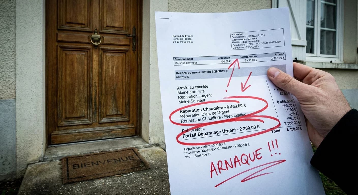 Facture suspecte de dépannage avec signaux d'alerte