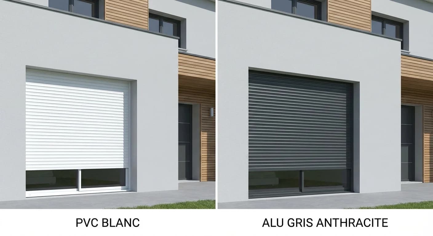 Comparaison de volets roulants PVC et aluminium sur une façade