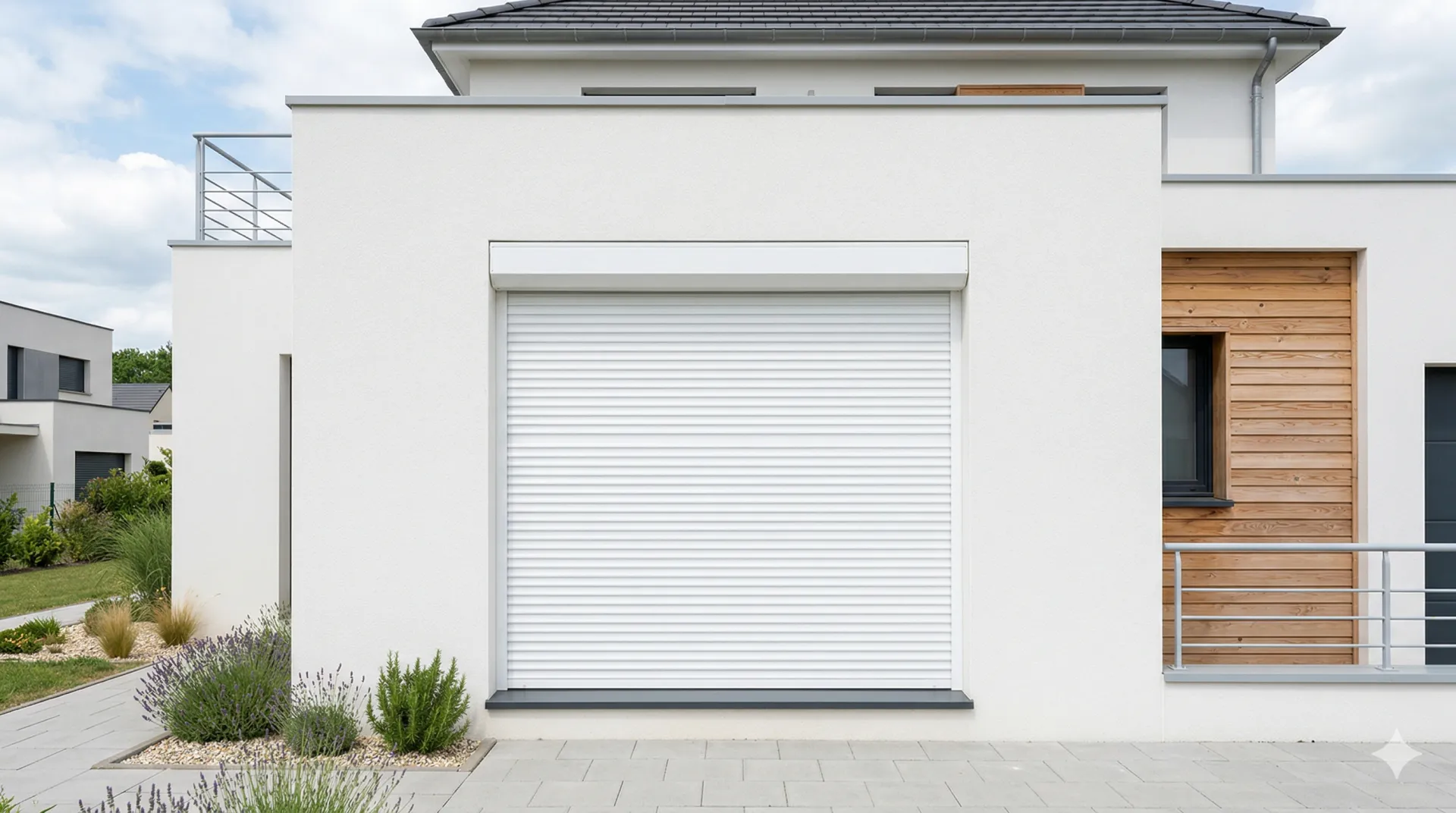 Volet roulant PVC blanc fermé sur façade moderne