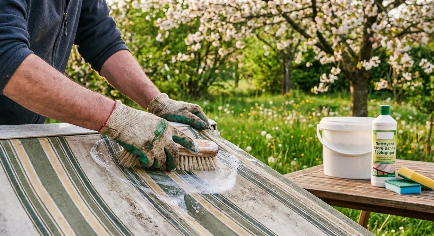 Nettoyage et entretien d'un store banne au printemps