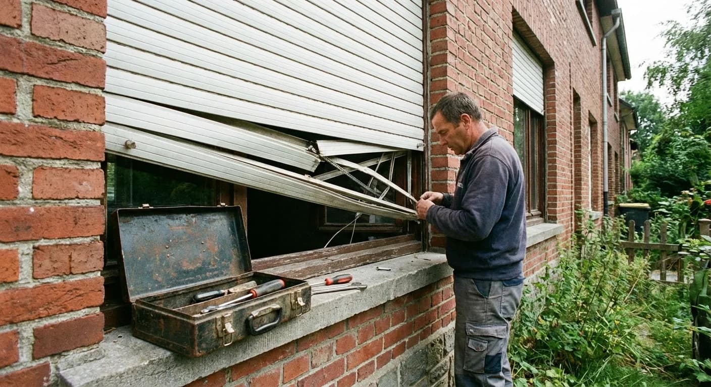 Volet roulant bloqué à mi-hauteur avec outillage de réparation